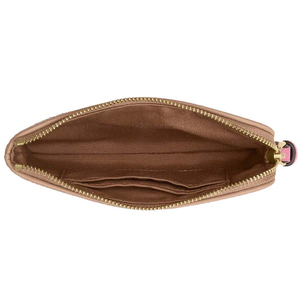 Coach Corner Zip Wristlet With Plaid Print Pink Multi # CBP18