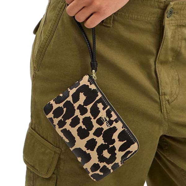 Coach Corner Zip Wristlet With Leopard Print Leopard Multi # CBP22