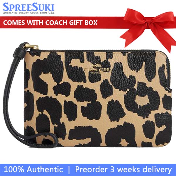 Coach Corner Zip Wristlet With Leopard Print Leopard Multi # CBP22