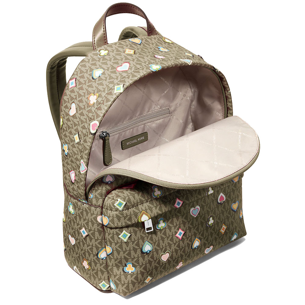 Michael Kors Slater Medium Printed Signature Logo Backpack Olive # 35F5S04B6I