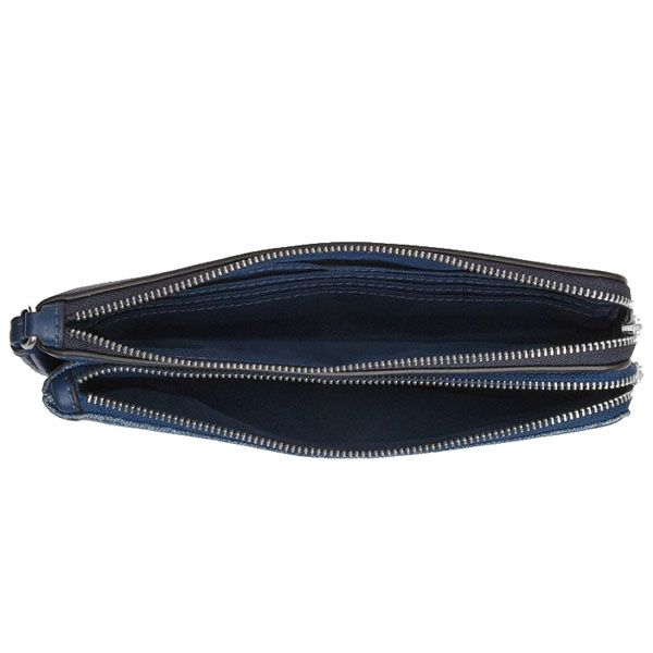 Coach Double Zip Wallet Silver Indigo # CAP24