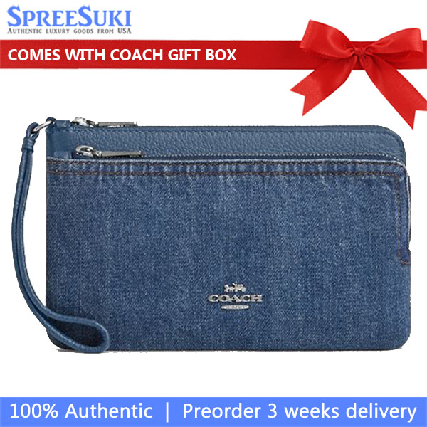 Coach Double Zip Wallet Silver Indigo # CAP24