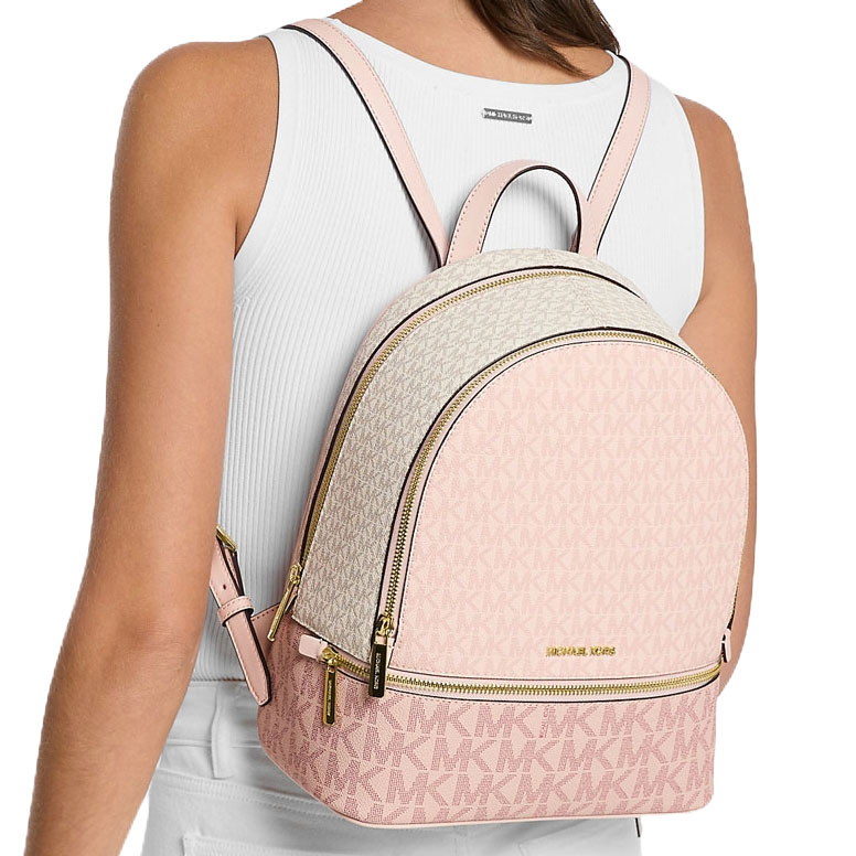 Michael Kors Rhea Medium Color-Block Signature Logo Backpack Pwd Blsh Mlt # 35S5GRAB6V