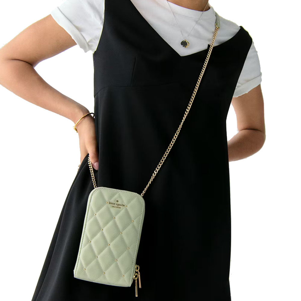 Kate Spade Carey Quilted Studded Phone Chain Crossbody Sage Bundle # KL818