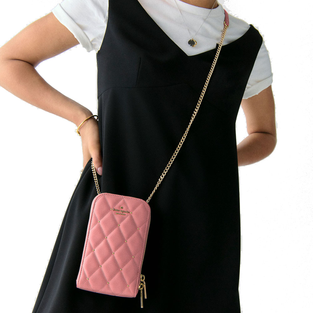 Kate Spade Carey Quilted Studded Phone Chain Crossbody Pomegranate # KL818