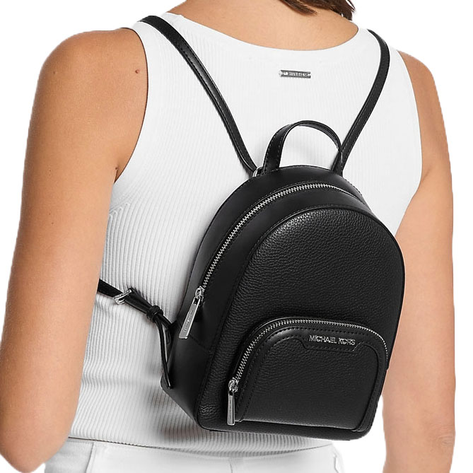 Michael Kors Jaycee Extra-Small Pebbled Leather Convertible Backpack Black # 35T2S8TB1L