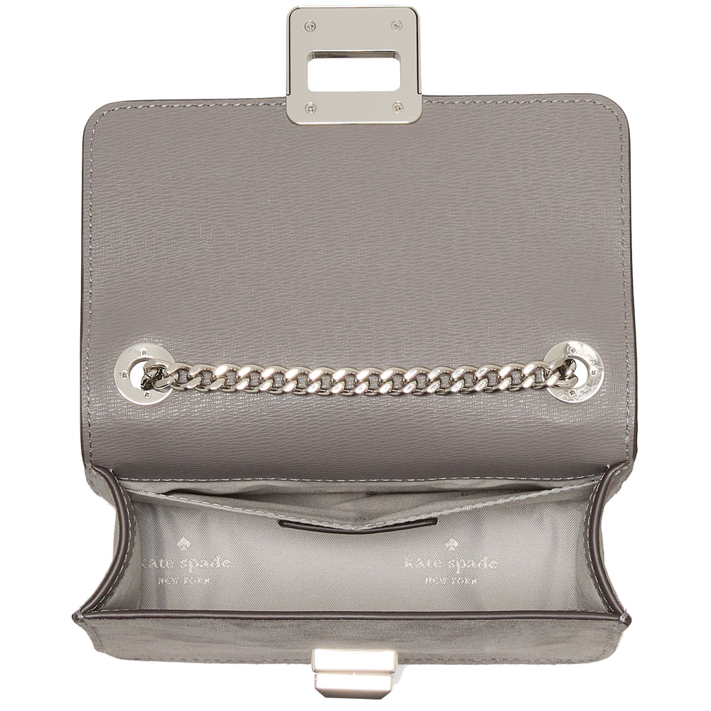 Kate Spade Phoebe Suede Turnlock Mini Flap Crossbody Hare Grey # KM146