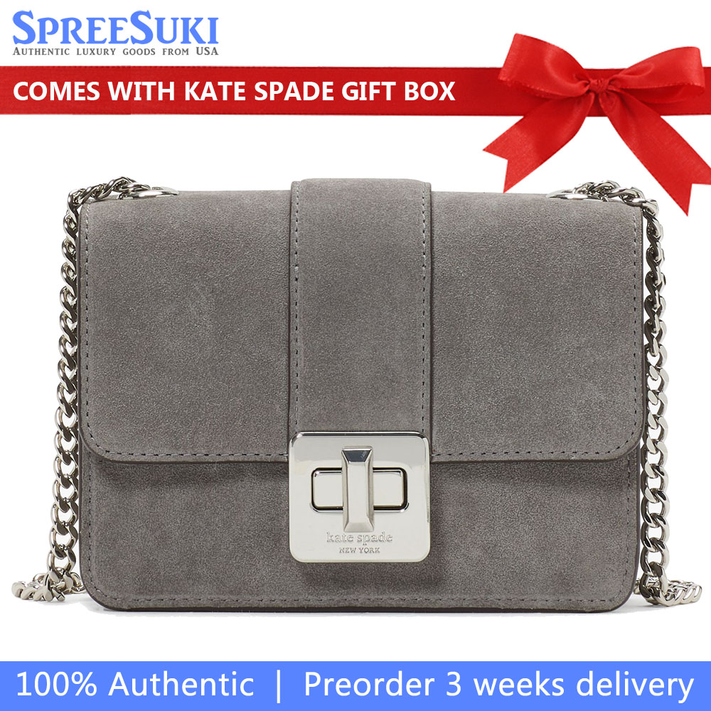 Kate Spade Phoebe Suede Turnlock Mini Flap Crossbody Hare Grey # KM146