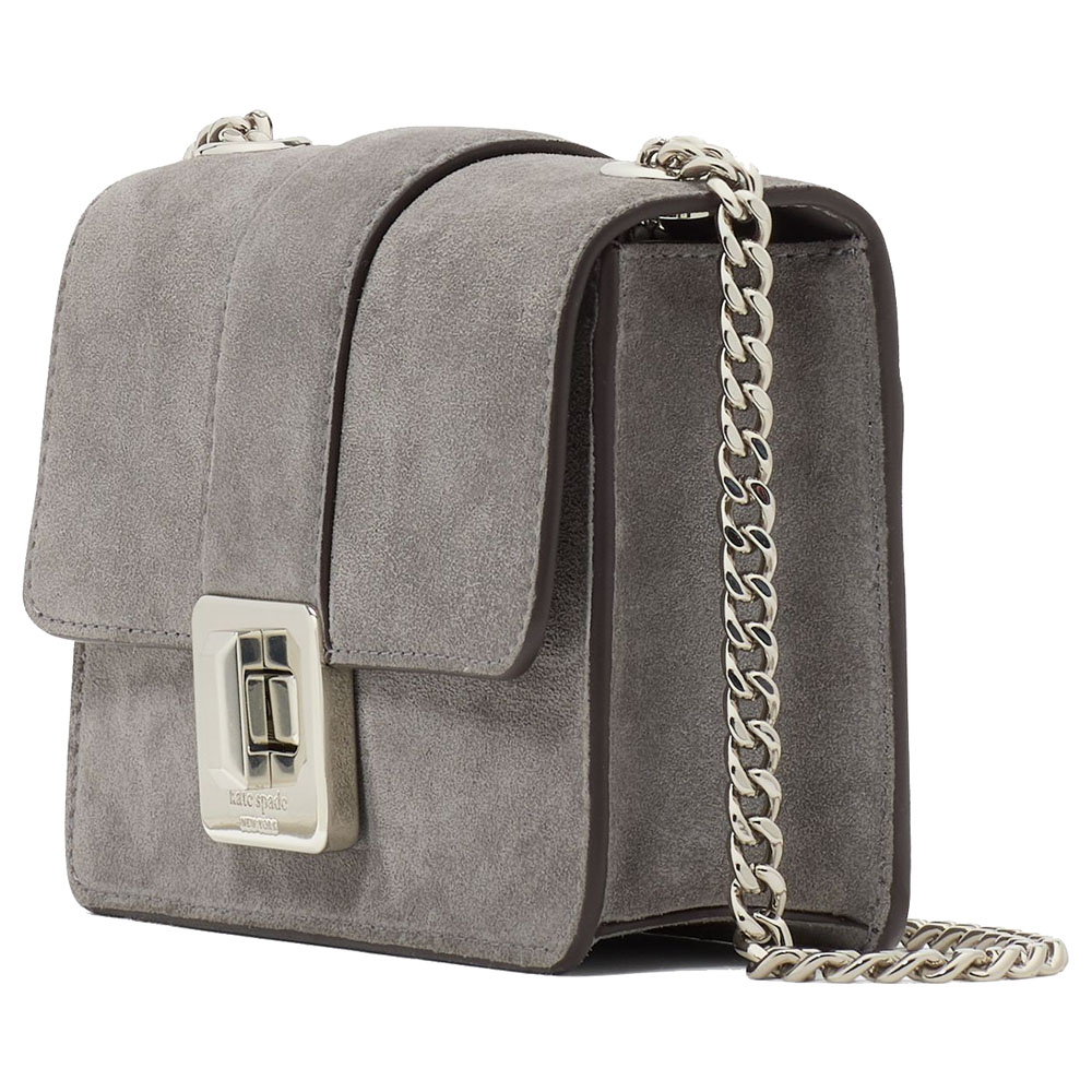 Kate Spade Phoebe Suede Turnlock Mini Flap Crossbody Hare Grey # KM146