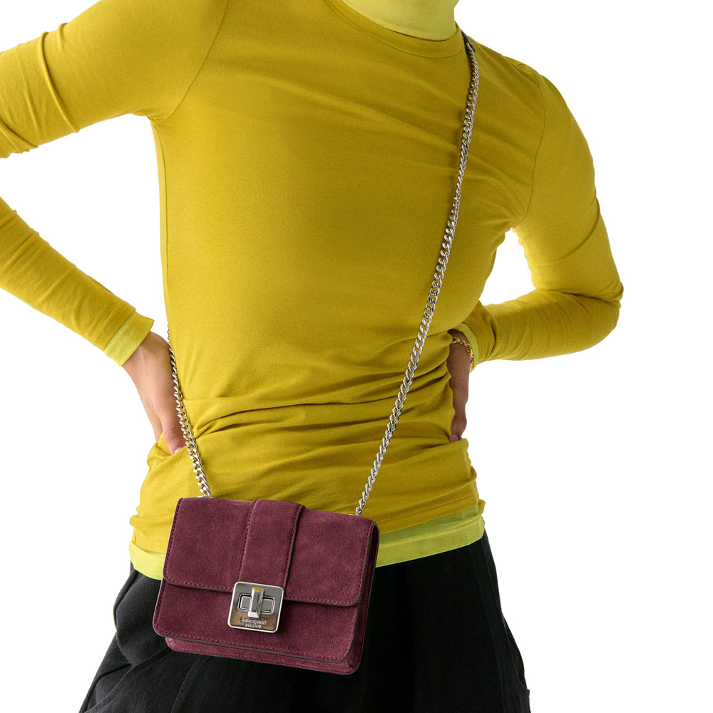 Kate Spade Phoebe Suede Turnlock Mini Flap Crossbody Dark Merlot # KM146