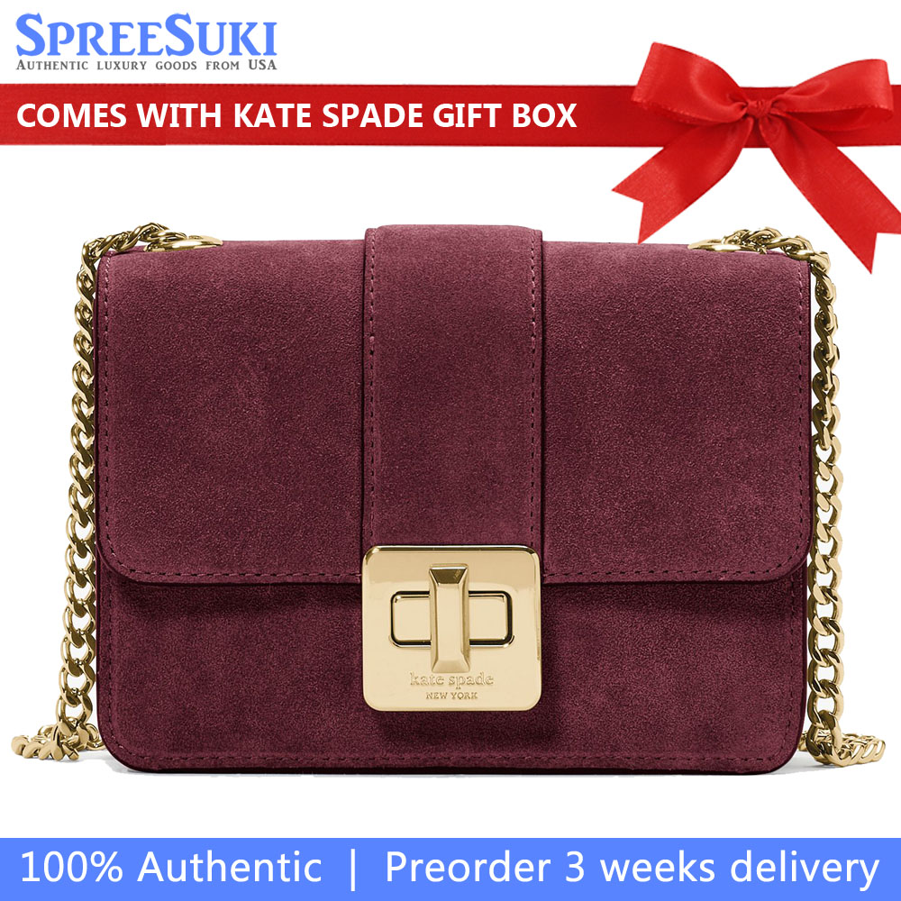Kate Spade Phoebe Suede Turnlock Mini Flap Crossbody Dark Merlot # KM146