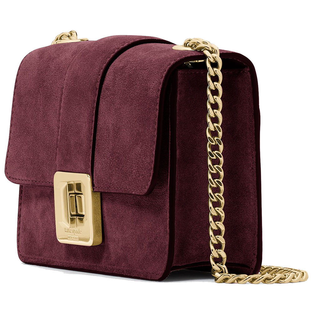 Kate Spade Phoebe Suede Turnlock Mini Flap Crossbody Dark Merlot # KM146