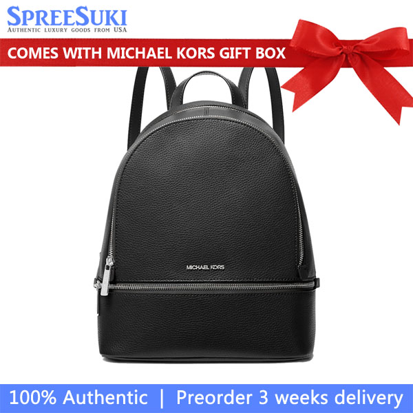 Michael Kors Rhea Medium Pebbled Leather Backpack Black # 35T5SM9M1L