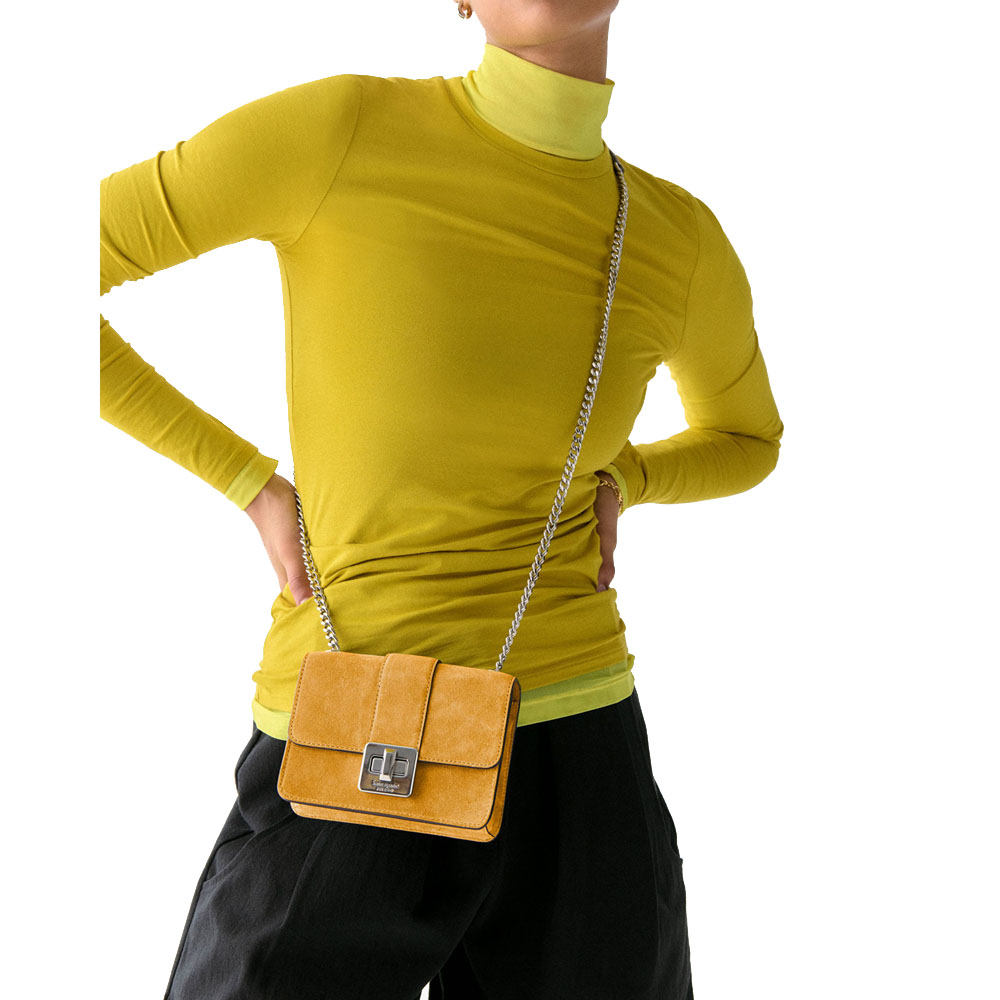 Kate Spade Phoebe Suede Turnlock Mini Flap Crossbody Squash Blossom # KM146