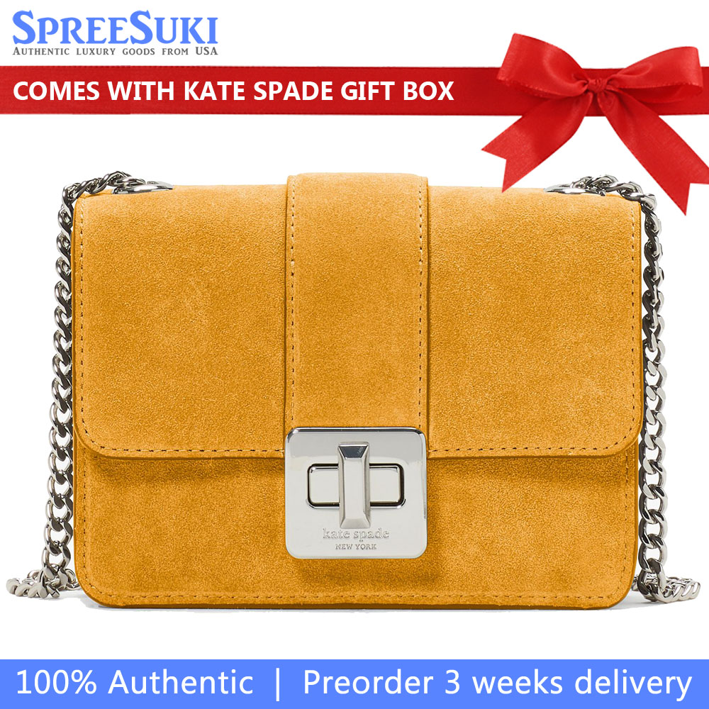 Kate Spade Phoebe Suede Turnlock Mini Flap Crossbody Squash Blossom # KM146