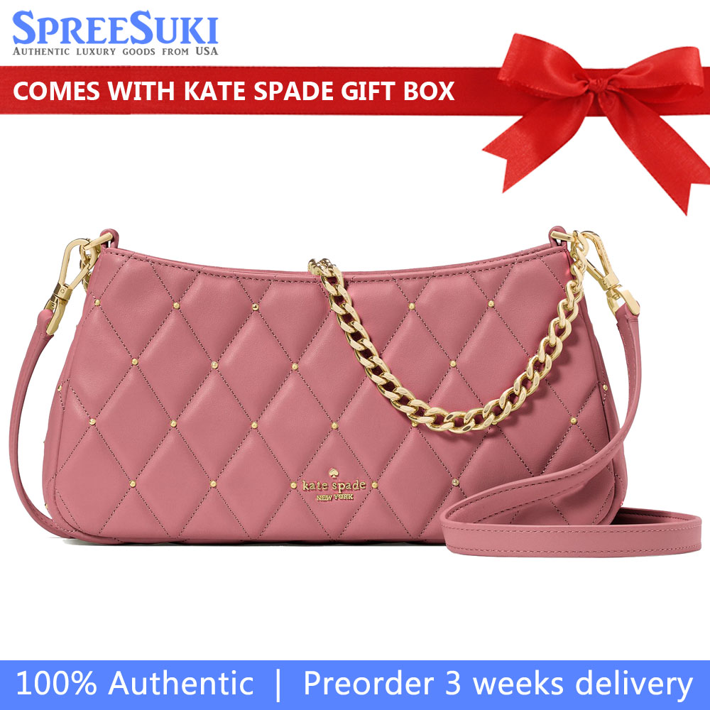 Kate Spade Carey Quilted Studs Small Convertible Crossbody Pomegranate # KL886