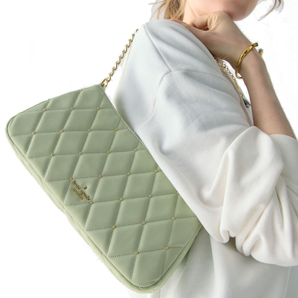 Kate Spade Carey Quilted Studs Small Convertible Crossbody Sage Bundle # KL886