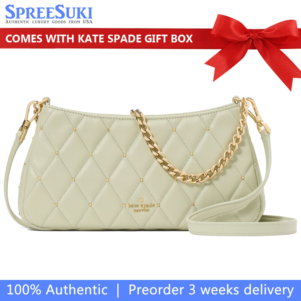 Kate Spade Carey Quilted Studs Small Convertible Crossbody Sage Bundle # KL886