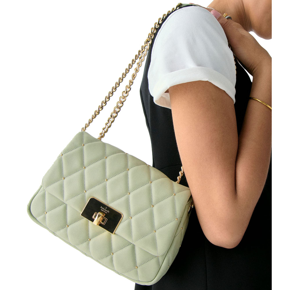 Kate Spade Carey Quilted Studs Small Flap Crossbody Sage Bundle # KL889