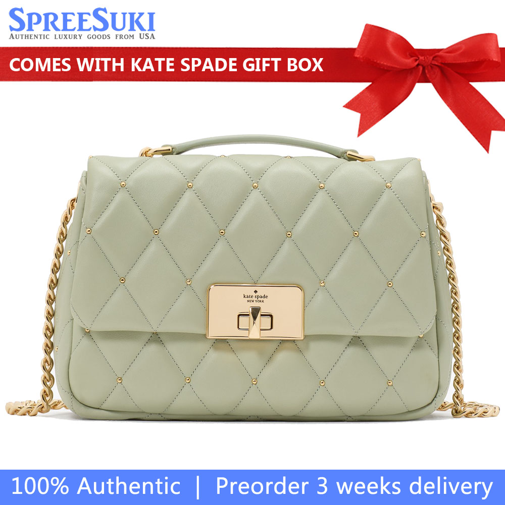 Kate Spade Carey Quilted Studs Small Flap Crossbody Sage Bundle # KL889