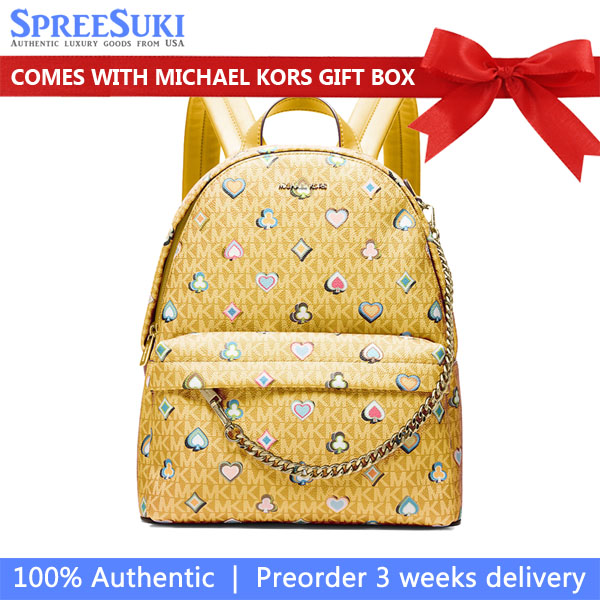 Michael Kors Slater Medium Printed Signature Logo Backpack Honey # 35F5G04B6I