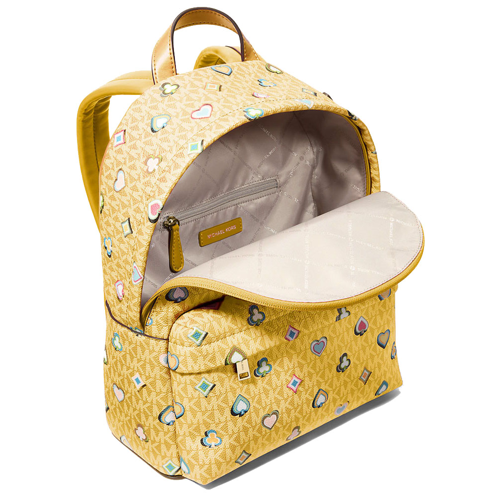Michael Kors Slater Medium Printed Signature Logo Backpack Honey # 35F5G04B6I