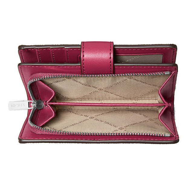 Michael Kors Jet Set Medium Printed Signature Logo Wallet Dk Raspberry # 35F5STVF6U