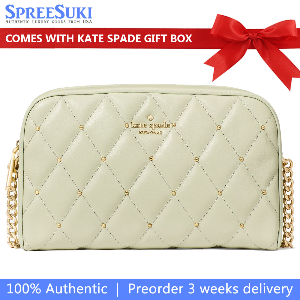 Kate Spade Carey Quilted Studded Chain Camera Bag Sage Bundle # KL820