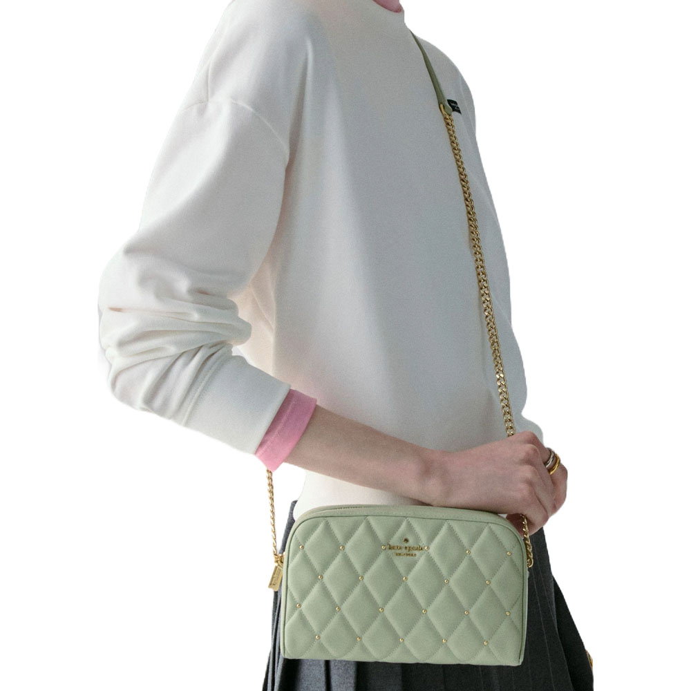 Kate Spade Carey Quilted Studded Chain Camera Bag Sage Bundle # KL820