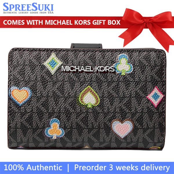 Michael Kors Jet Set Medium Printed Signature Logo Wallet Black # 35F5STVF6U