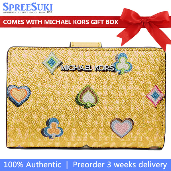 Michael Kors Jet Set Medium Printed Signature Logo Wallet Honey # 35F5GTVF6U