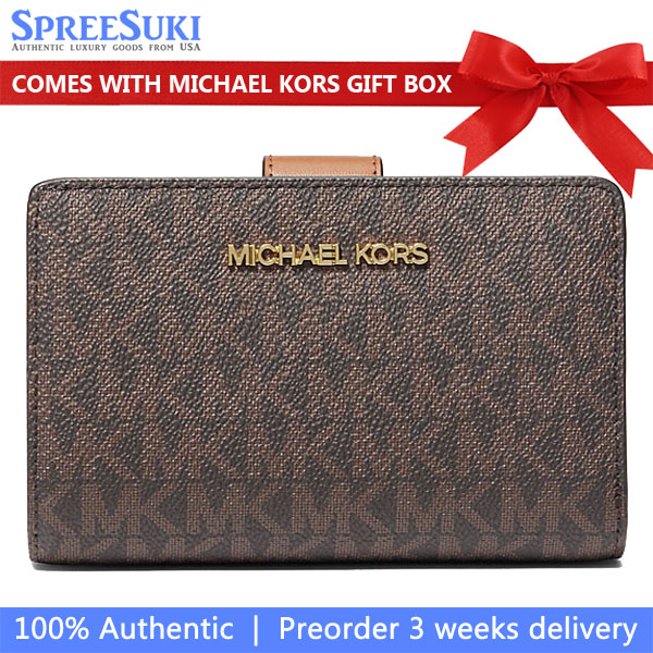 Michael Kors Medium Wallet Jet Set Travel Medium Bifold Zip Coin Wallet Brown # 35F8GTVF2B