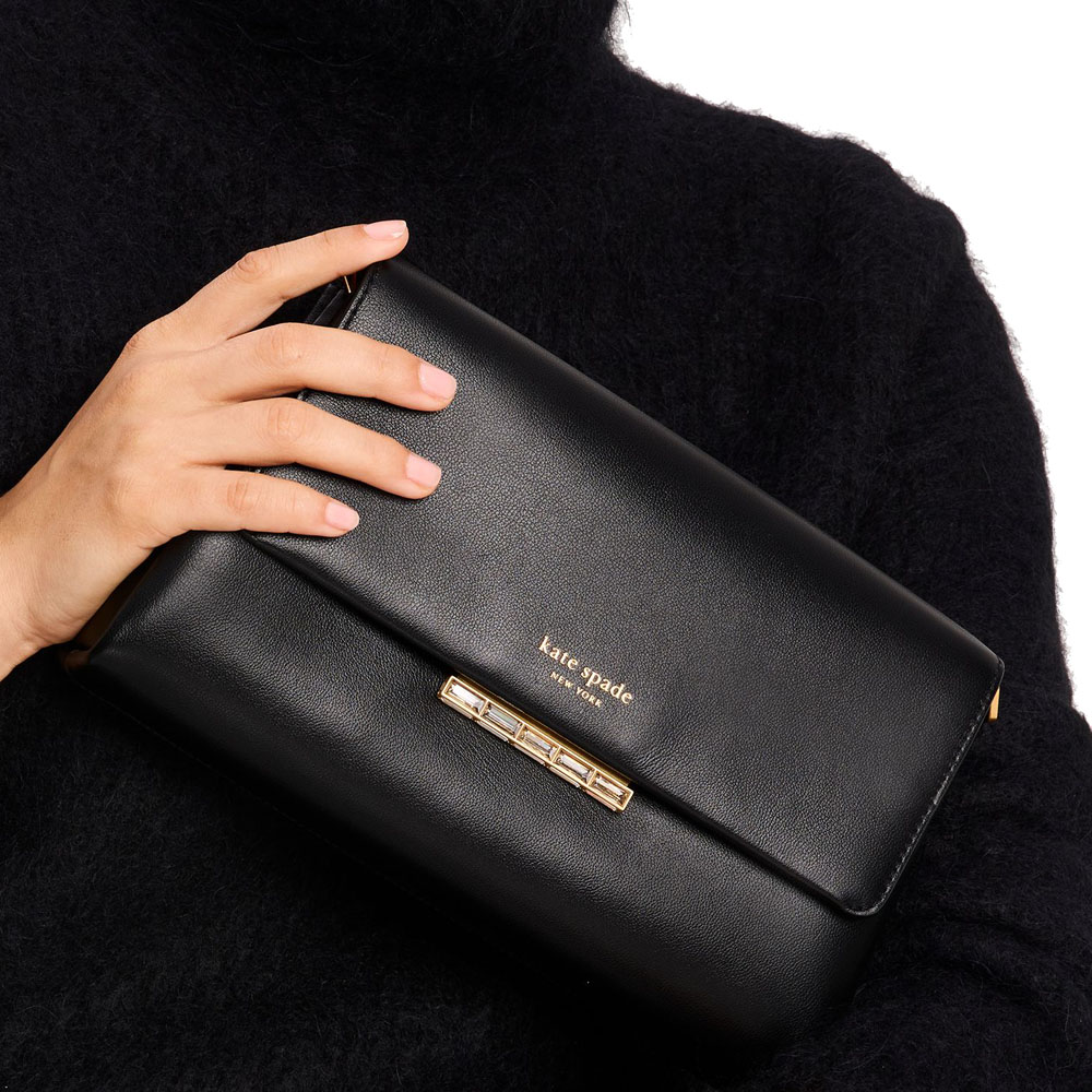 Kate Spade Grace Embellished Lock Clutch Black # KI498