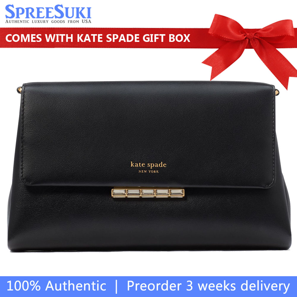 Kate Spade Grace Embellished Lock Clutch Black # KI498