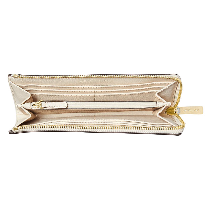 Michael Kors Jet Set Travenuel Large Saffiano Leather Quarter-Zip Wallet Lt Cream # 35T6GTVE3L