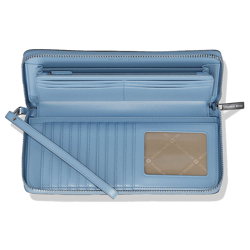 Michael Kors Jet Set Large Studded Patchwork And Signature Logo Continental Wallet Lt Sky Mlt # 35T5STVE7B