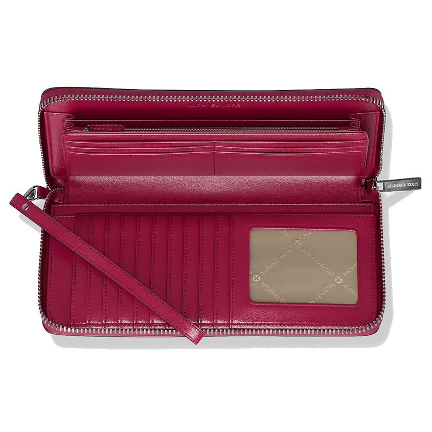 Michael Kors Jet Set Large Studded Patchwork And Signature Logo Continental Wallet Dark Raspberry Multi # 35T5STVE7B
