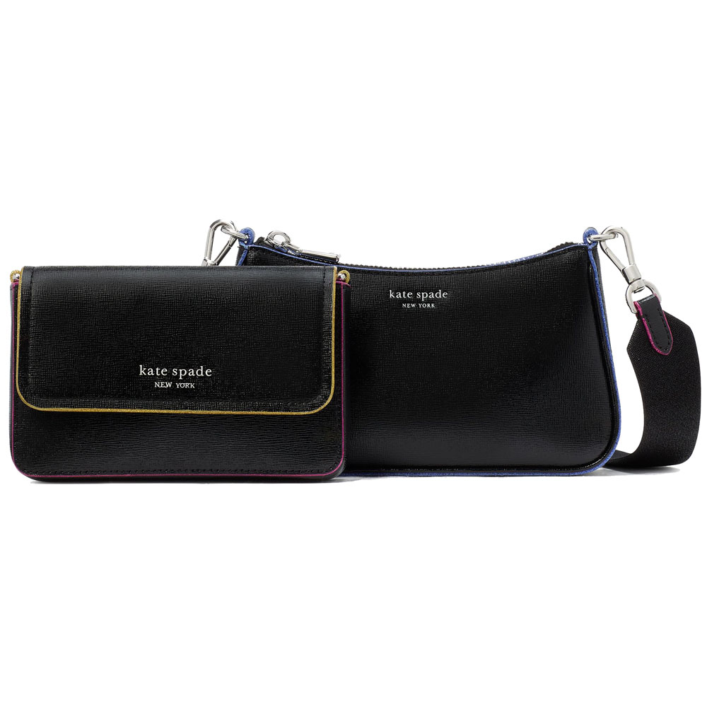 Kate Spade Double Up Glitter Edge Crossbody Black Multi # KI599