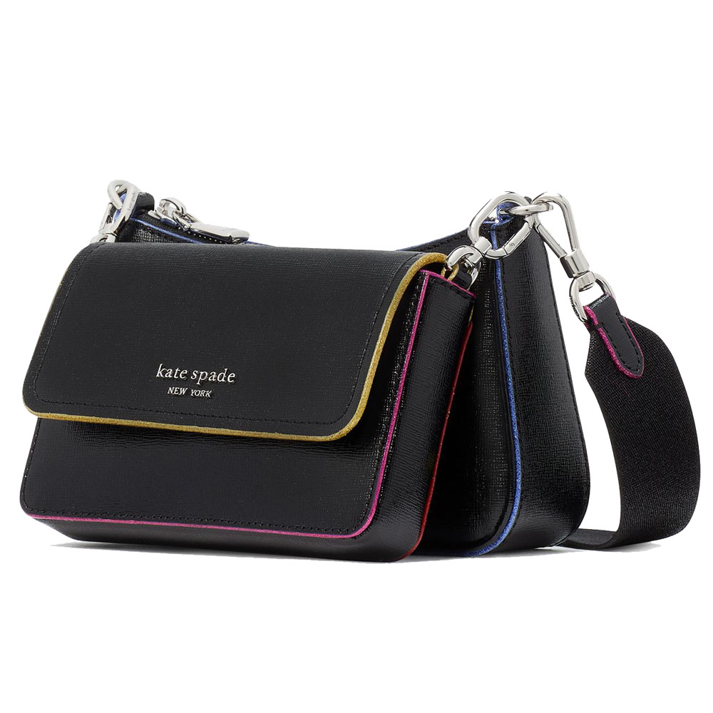 Kate Spade Double Up Glitter Edge Crossbody Black Multi # KI599