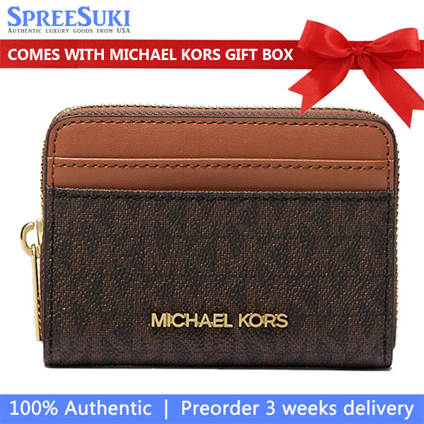 Michael Kors Jet Set Travenuel Medium Logo Zip-Around Card Case Brown # 35H9GTVZ2B