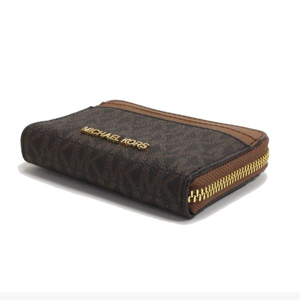 Michael Kors Jet Set Travenuel Medium Logo Zip-Around Card Case Brown # 35H9GTVZ2B