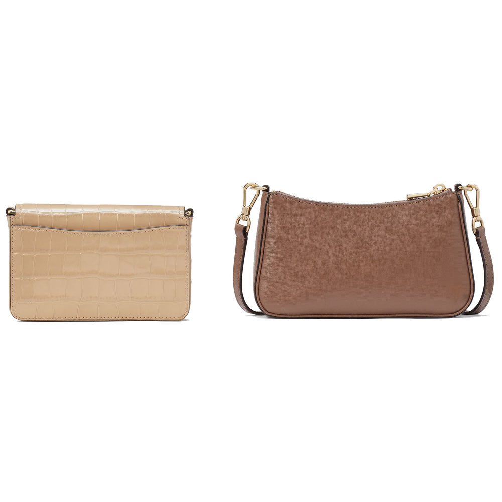 Kate Spade Double Up Croc Embossed Crossbody Warm Acorn Multi # KH148