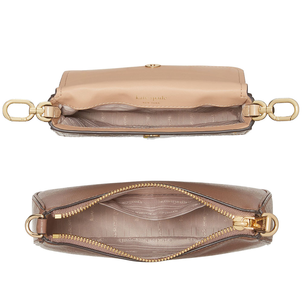 Kate Spade Double Up Croc Embossed Crossbody Warm Acorn Multi # KH148