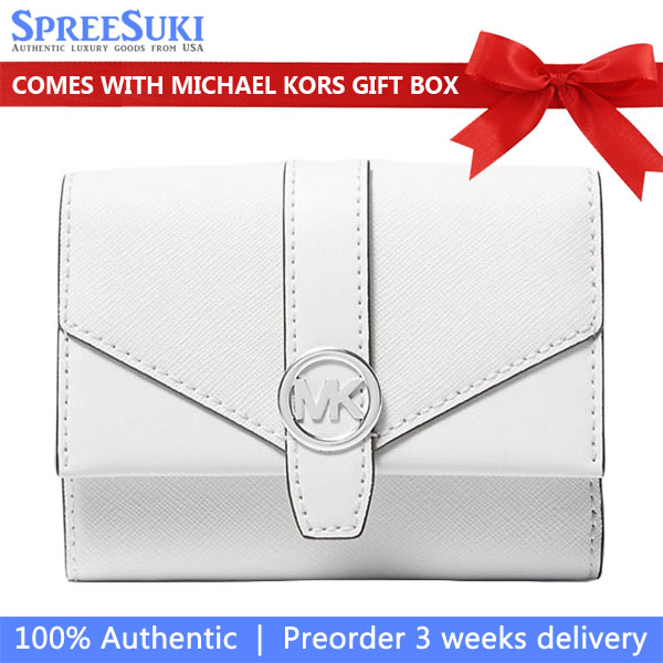 Michael Kors Greenwich Medium Leather Trifold Wallet Optic White # 35S5SGRE6L