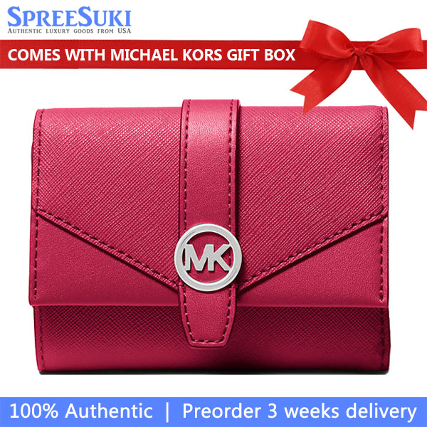 Michael Kors Greenwich Medium Leather Trifold Wallet Dk Raspberry # 35S5SGRE6L
