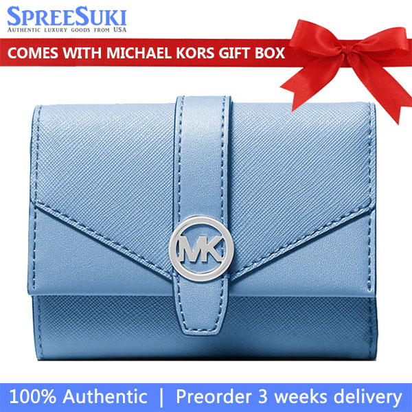 Michael Kors Greenwich Medium Leather Trifold Wallet Light Sky # 35S5SGRE6L