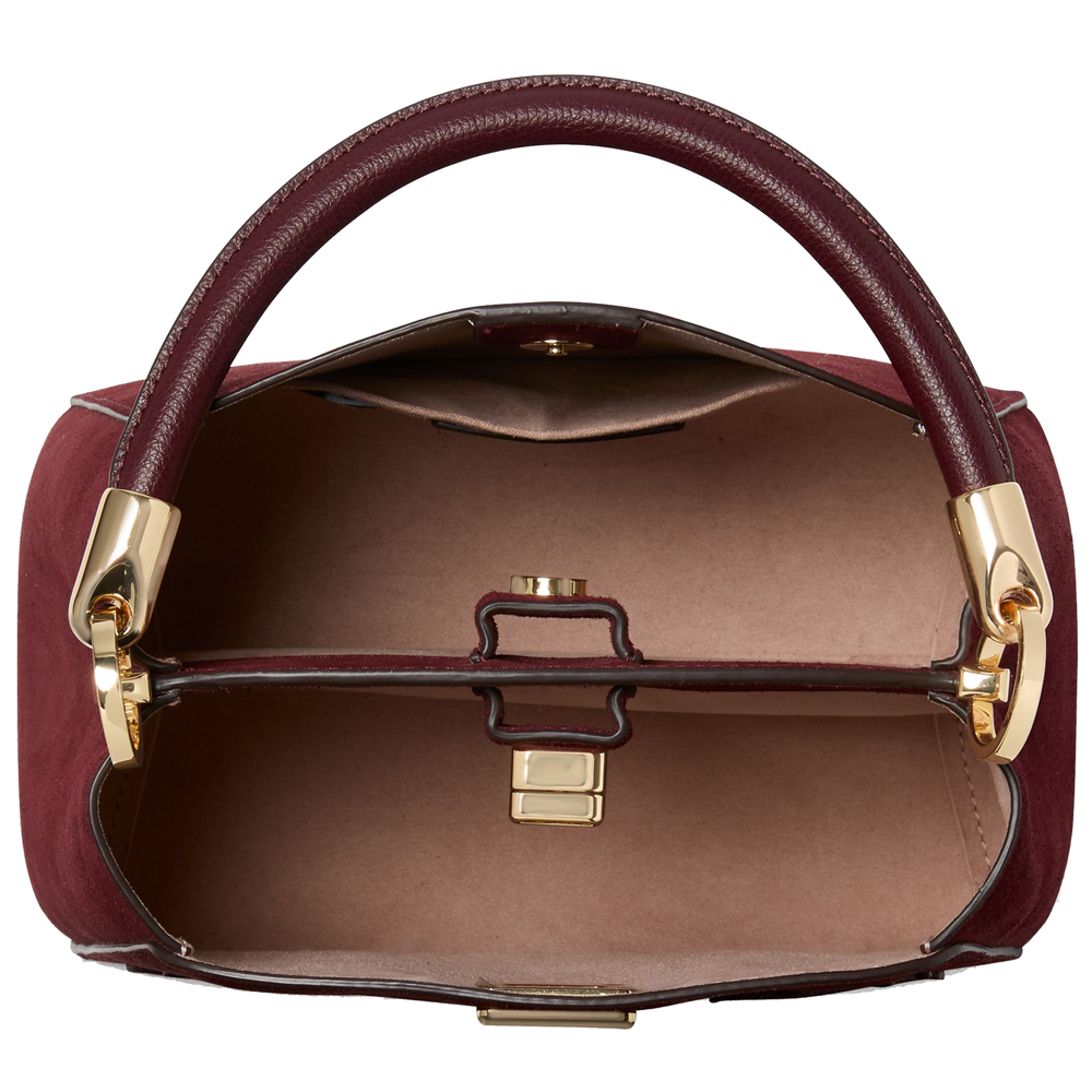 Kate Spade Phoebe Suede Floral Applique Small Top Handle Satchel Dark Merlot # KM152