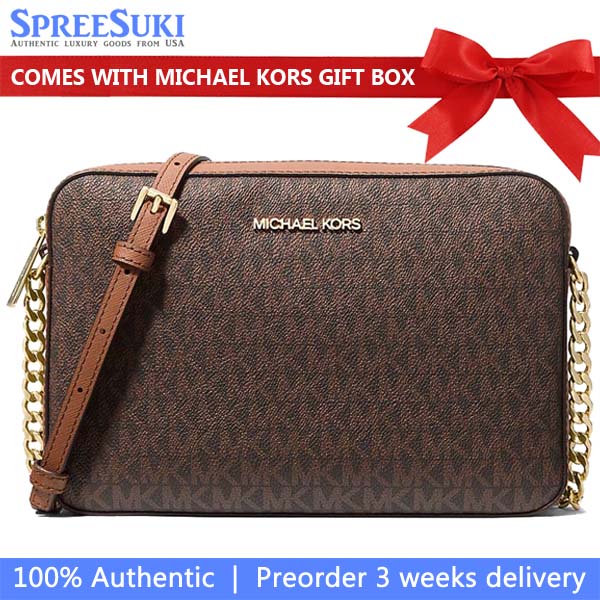 Michael Kors Crossbody Bag With Gift Bag Jet Set Large Crossbody Brown / Acorn # 35F8GTTC3B
