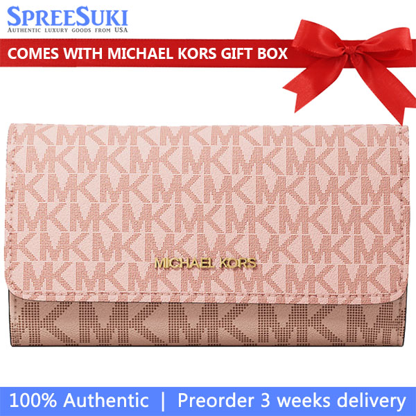 Michael Kors Jet Set Large Signature Logo Tri-Fold Wallet Pwd Blsh Mlt # 35S5GTVF3B