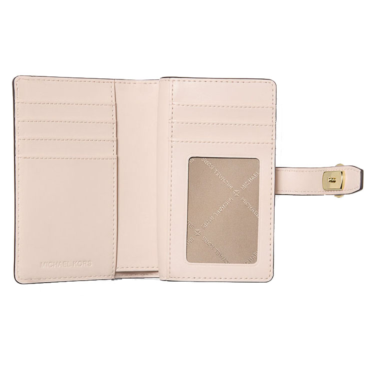 Michael Kors Greenwich Medium Signature Logo Zip-Around Wallet Optic White Rose Gold # 35T5GGRE8V